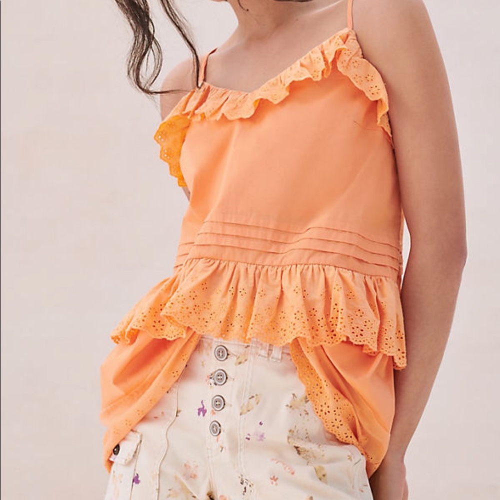 Anthropologie Orange Ruffled Eyelet Tank Top